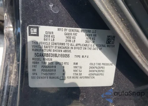 2011 Buick Enclave 1Xl z USA, uszkodzony, nr VIN 5GAKRBED8BJ169056